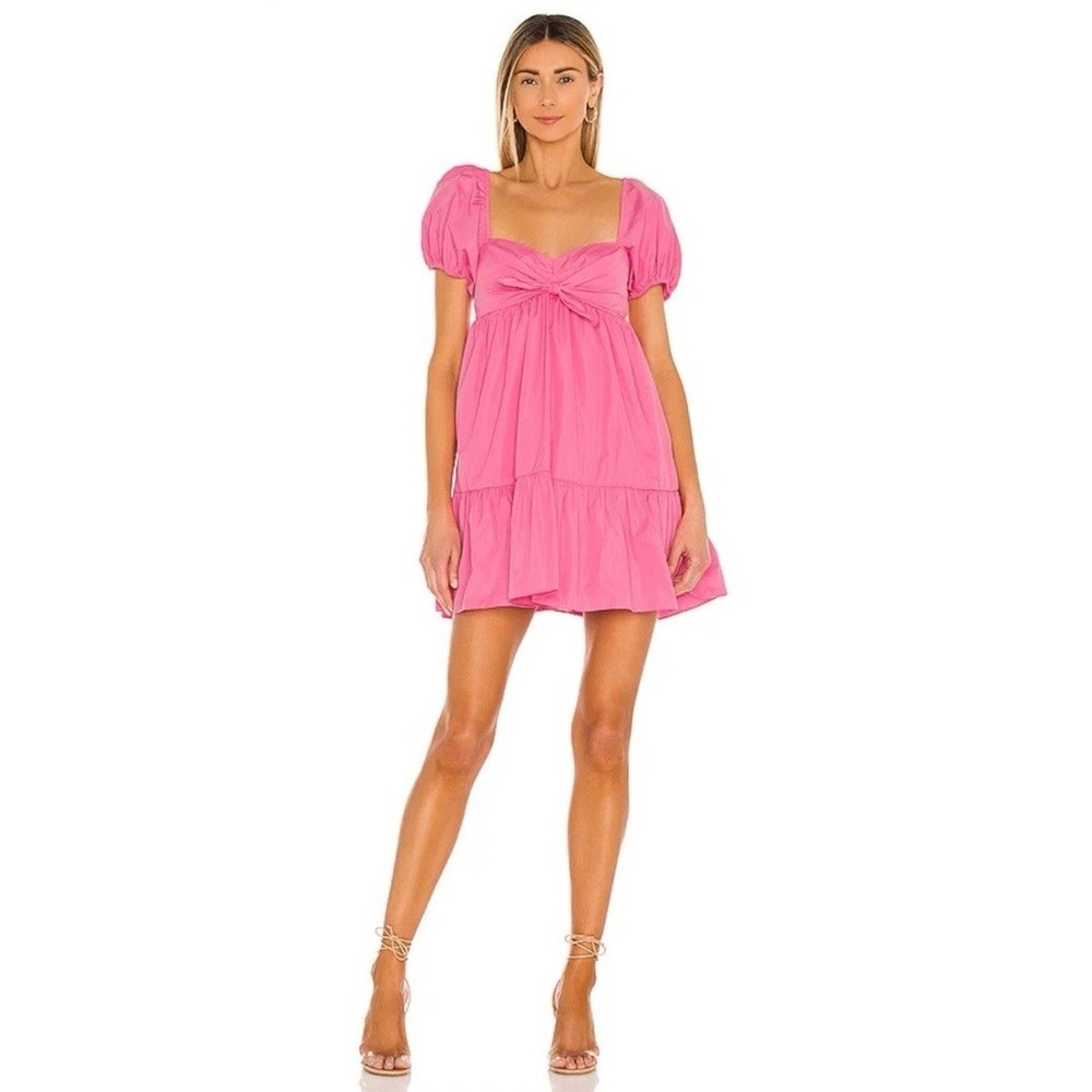 Amanda Uprichard Women's Goldie Mini Dress Hot Pink Coquette Babydoll, S